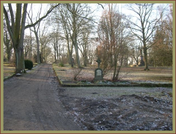 Foto: Blick ber den Friedhof mit Bumen und einigen Grabsteinen